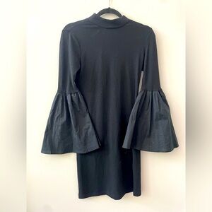 Black Bell Sleeve Bodycon Knit Dress, Size Small